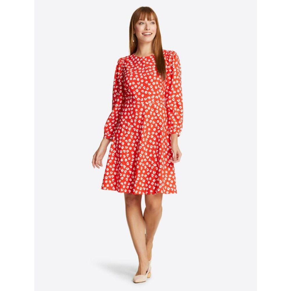EUC Draper James Floral Smocked Sleeve Dress Red Women's Large L DRW0605